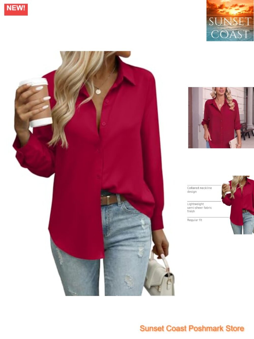Zeagoo Womens Button Down Chiffon Blouse Casual Printed Long Sleeve Top